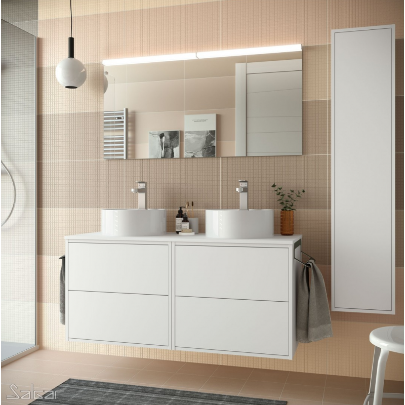 Conjunto mueble de baño OPTIMUS 800 BLANCO MATE + Lavabo + Espejo redondo  con luz