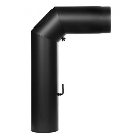 Tubo chimenea acodado 90º con tiro y registro leña acero negro antracita